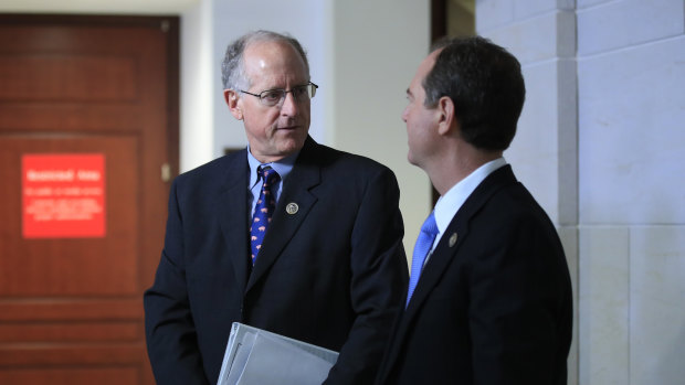 Republican Michael Conaway, left, who led the Russia probe and House Intelligence Committee ranking member Democrat Adam Schiff last year.