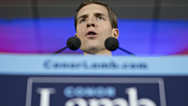 Conor Lamb, Democratic candidate for the US House of Representatives during an election night rally in Canonsburg, Pennsylvania.