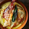 Speedy saltimbocca with parmesan polenta.