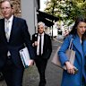 Stuart Suthern-Brunt (centre) outside the Independent Commission Against Corruption hearing on Tuesday.