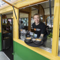 Barista Sarah Millard at William Angliss Institute’s Tram Cafe on La Trobe Street.