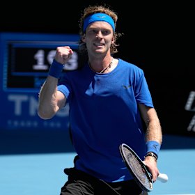 Andrey Rublev celebrates his win.