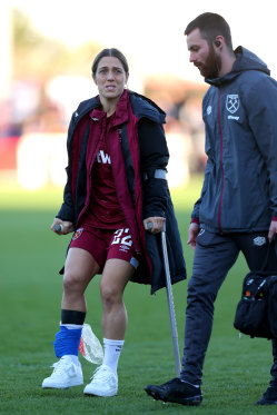West Ham’s Katrina Gorry was on crutches after her injury in March.