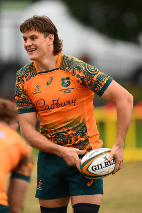Tom Hooper in the Wallabies’ First Nations strip, which they will wear at the MCG.