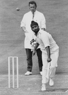 Indian bowler Bishan Singh Bedi in action, 1971.