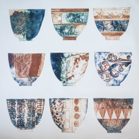 Ellen Bennett,<i> Vessels I</i>, collograph, in <i>Collection and Obsession</i> at  Form Studio and Gallery.