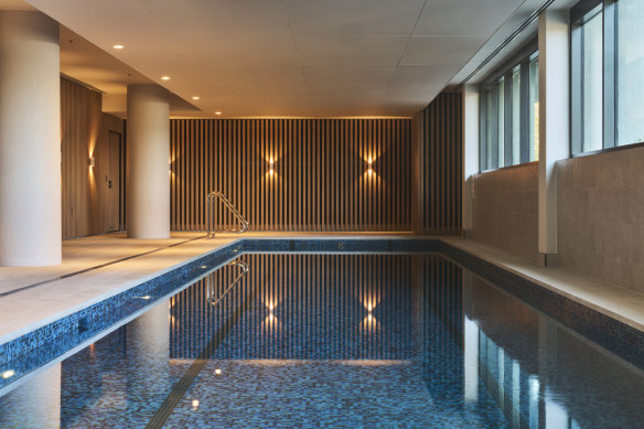 The indoor heated pool, part of Melbourne’s first airport health and wellbeing club.