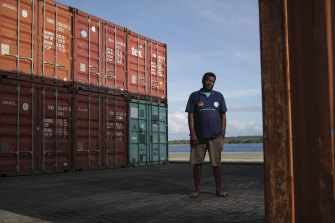 Santo harbor master Terry Ngwele at the new wharf in Luganville.