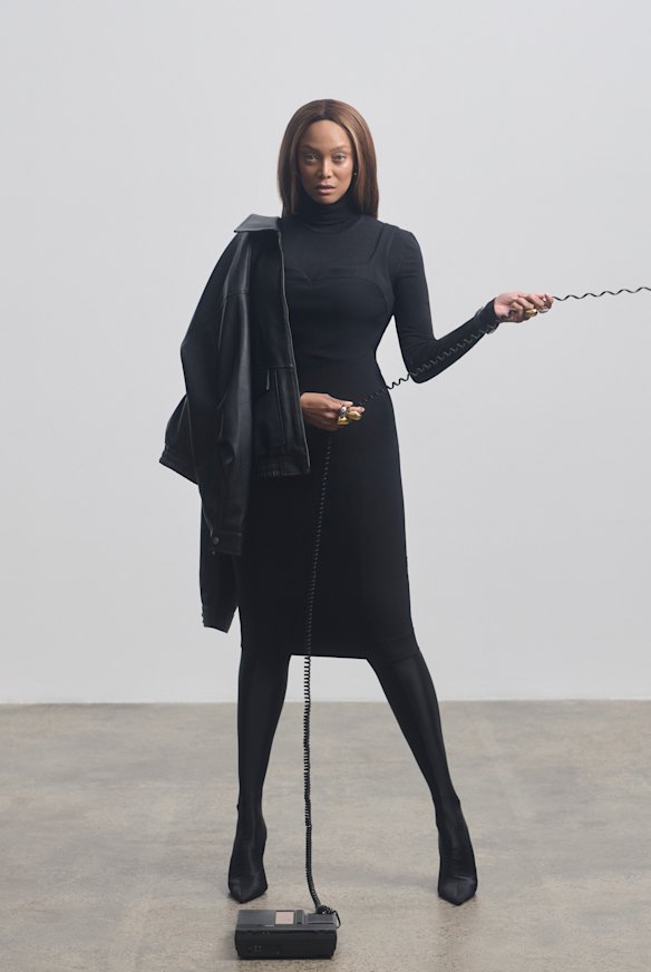 Elka Collective leather jacket. Victoria Beckham dress from David Jones. Oroton earrings. Hublot watch.