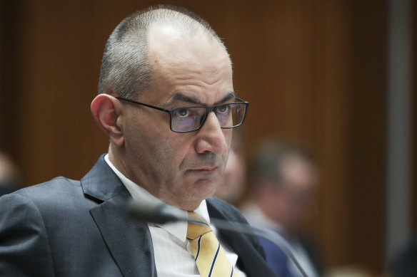 Michael Pezzullo, secretary of the Department of Home Affairs, during an estimates hearing at Parliament House.