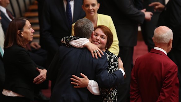 Kitching celebrates her maiden Senate speech with Bill
Shorten.