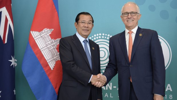 Malcolm Turnbull with Cambodian PM Hun Sen at the ASEAN meeting in Sydney last week.