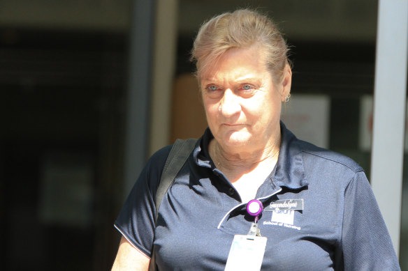 Gwendolyne Neuendorf, the mother of Brad Keleher, leaves the Brisbane Magistrates Court.