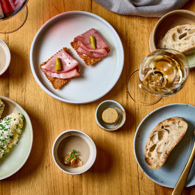 Snacks from the five-course set menu at Flotilla in Newcastle.