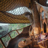 Curvy creation … Tree House, a  whimsically turreted castle of bamboo sitting high in the branches.