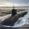 A digitally created image of a nuclear-powered submarine.
