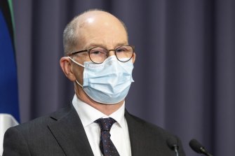 Chief medical officer Professor Paul Kelly during a press conference at Parliament House in Canberra on Tuesday.