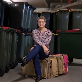 Eco-Concierge of Lendlease Lucy Sharman in the Recycling Plant at Barangaroo South. 