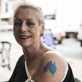 Ina Wagner, 57, shows off her Australia tattoo.