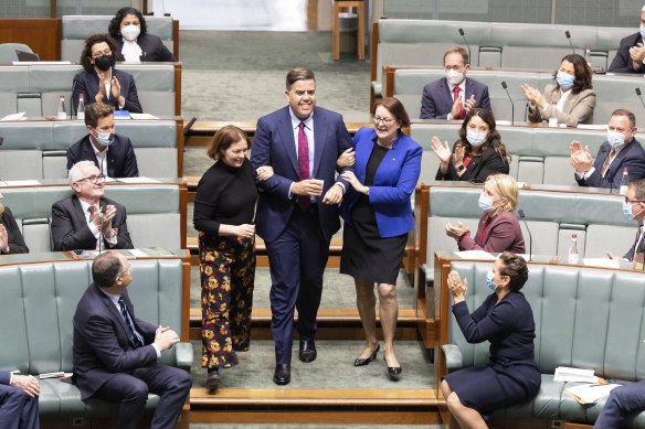 Oxley MP Milton Dick is “dragged” to the Speaker’s chair – as is the tradition – after his election to the role in July.