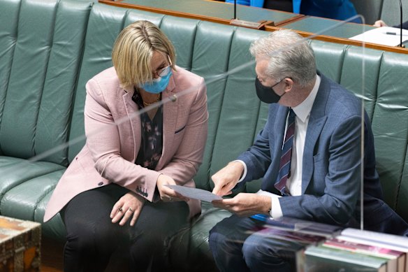 Labor’s Tony Burke, right, sitting in the House of Representatives. 