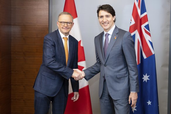 Prime Minister Anthony Albanese meets with Prime Minister of Canada Justin Trudeau at the NATO leaders’ summit in Spain.