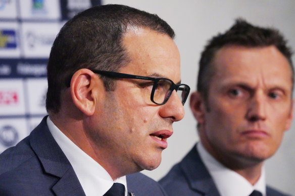 Victory chairman Anthony Di Pietro addresses the media after Marco Kurz's sacking.