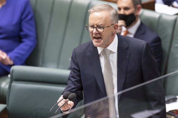Prime Minister Anthony Albanese during Question Time at Parliament House in Canberra on Wednesday 27 July 2022. fedpol Photo: Alex Ellinghausen