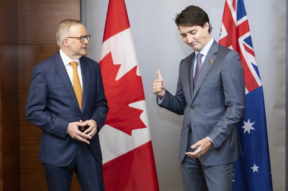 Prime Minister Anthony Albanese meets with Prime Minister of Canada Justin Trudeau at a bilateral meeting, during the NATO leaders’ summit in Madrid, Spain, on Thursday 30 June 2022. 