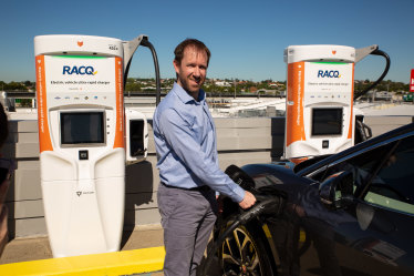 Electric car chargers will become a familiar sight in shopping centres, like this one in the Brisbane suburb of Toombul.