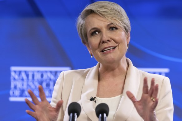 Environment Minister Tanya Plibersek delivers her Press Club address.