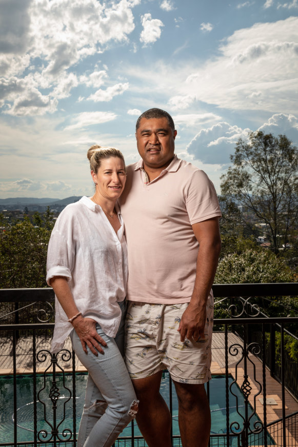 Toutai Kefu and wife Rachel at their Brisbane home. 
