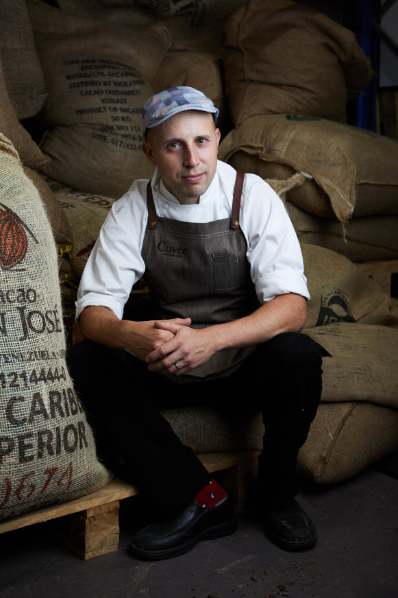 Chocolate maker Deniz Karaca at the Cuvée chocolate warehouse factory in Melbourne’s south-east.