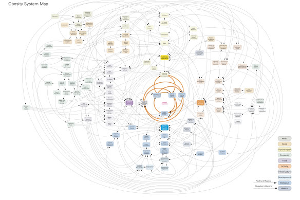 A "map"  showing the inter-related causes of obesity, from the UK government.