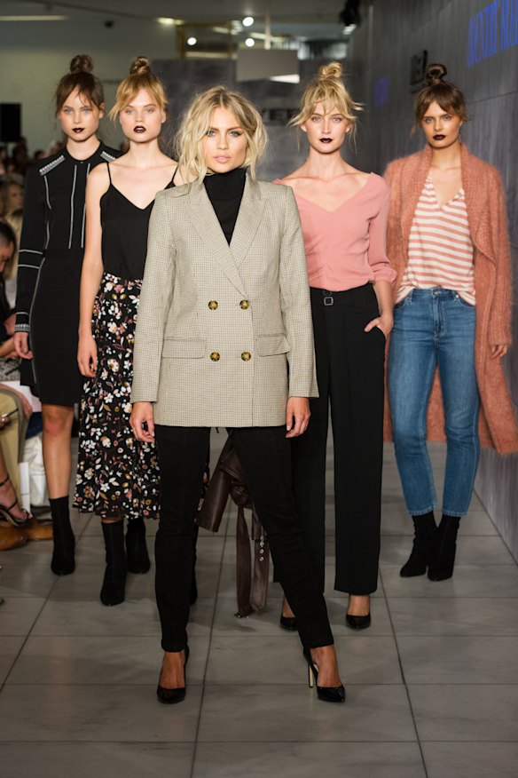 Strong ... but confusing to customers. Elyse Knowles leads models at one of Myer's parades during the Melbourne Fashion Festival.