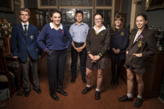 NSW Schools Debating Team members James Price, Maja Vasic, Jinyoung Kim, Ally Pitt, Laura Charlton and Anna-Sophia Zahar.