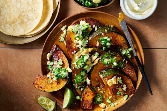 Get hands-on with this Mexican spice-roasted pumpkin with warm feta pico de gallo.