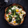 Super-green baked chilaquiles with eggs.