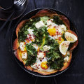 Super-green baked chilaquiles with eggs.
