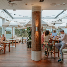 The rooftop bar overlooks Port Phillip Bay.