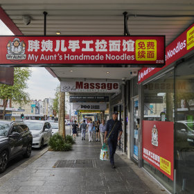 Outside the Burwood shopfront.