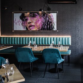 Inside the chic dining room.
