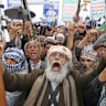 Houthi supporters rally in Yemen’s capital on March 13. There are fears the group could resume its attacks on Red Sea shipping.