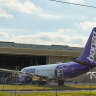 One of Bonza’s grounded Boeing 737 Max-8 aircraft on May 1. 