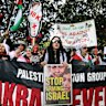 Demonstrators chant in Sydney’s Hyde Park this month. 