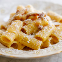 Pasta carbonara from Sarah Cicolini, a young gun chef from Santo Palato in Rome.