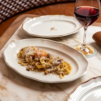 Pici carbonara with guanciale.