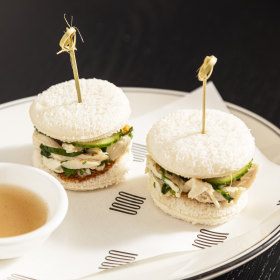 Hainanese chicken club sandwiches.