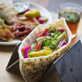 The pickle-heavy falafel pita.