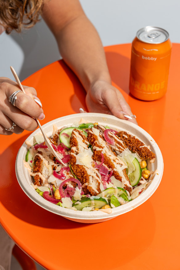 San San salad with chicken schnitzel. 